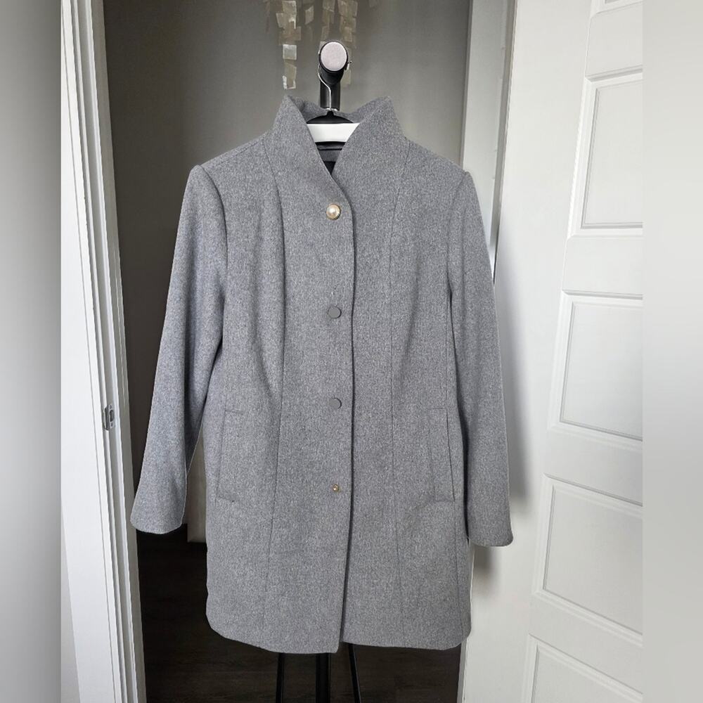 Kate Spade Gray Wool Blend Stand Collar Long Coat Size L